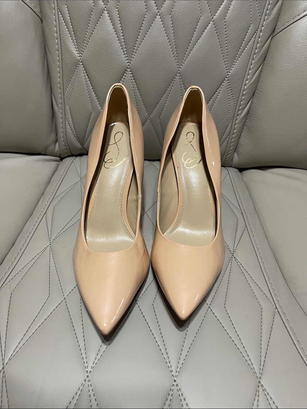 Sam Edelman Rubor Beige Patent Pointed-Toe Stiletto Pumps - Picture 3 of 10